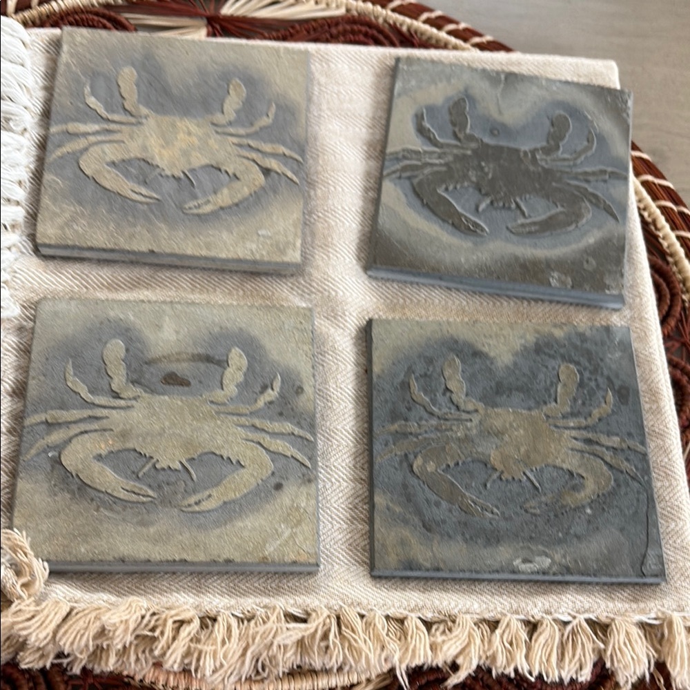 Crab Design Stone Coasters Set - Picture 1 of 6